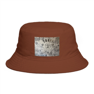 Vintage Map Patch Bucket Hat — Rustic Brown Explorer Sun Hat